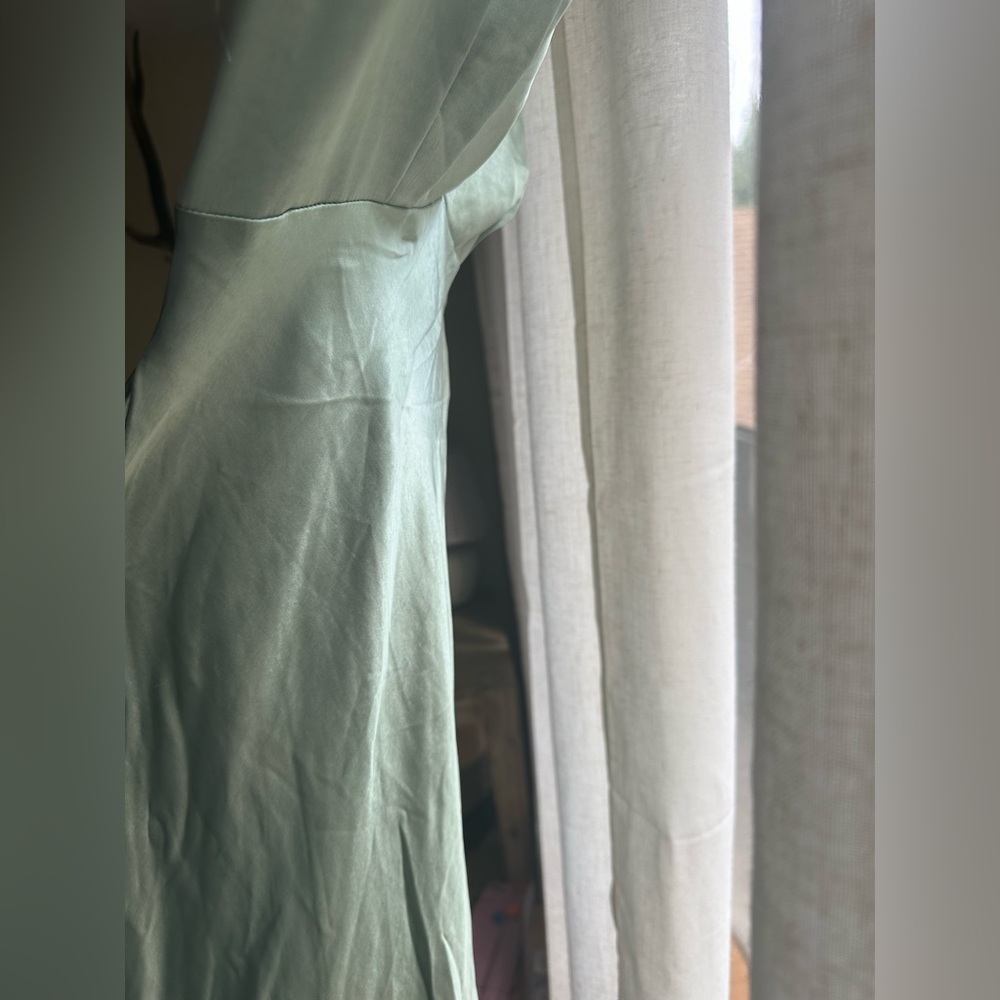 Elegant Sage Satin Maxi Dress - Picture 6 of 7